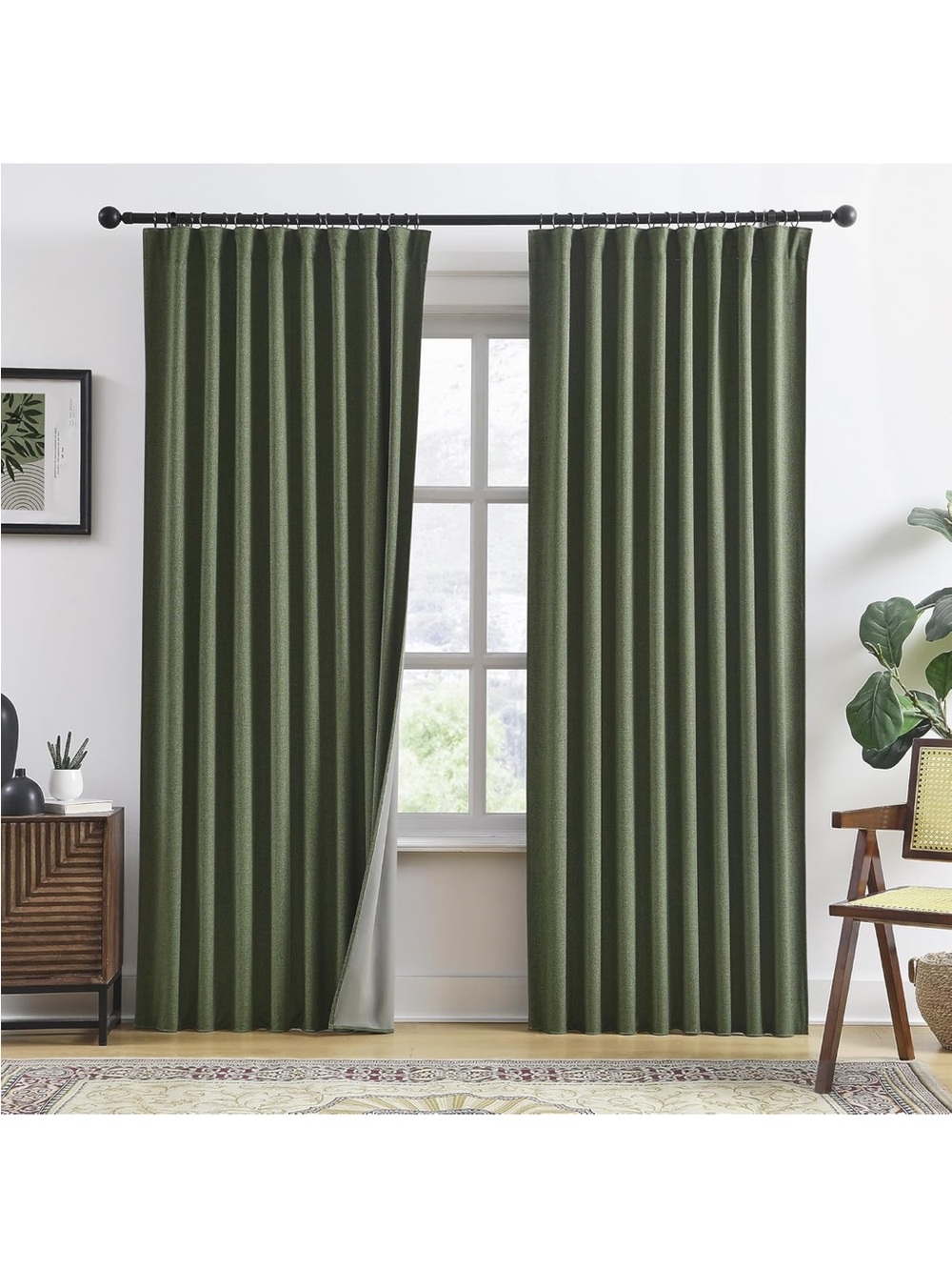Olive Green Blackout Curtain Panels -  Pair